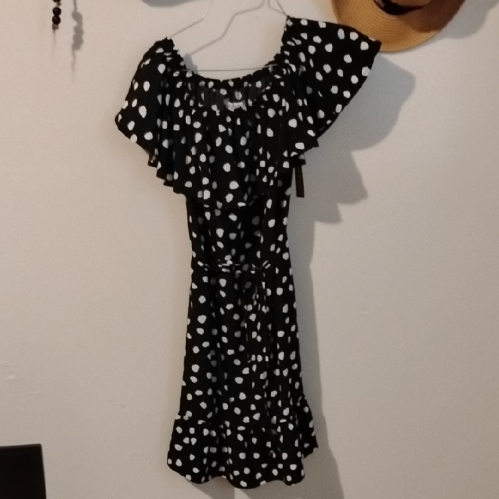 Merona Black and White Ruffled Tie Front Mini Dress